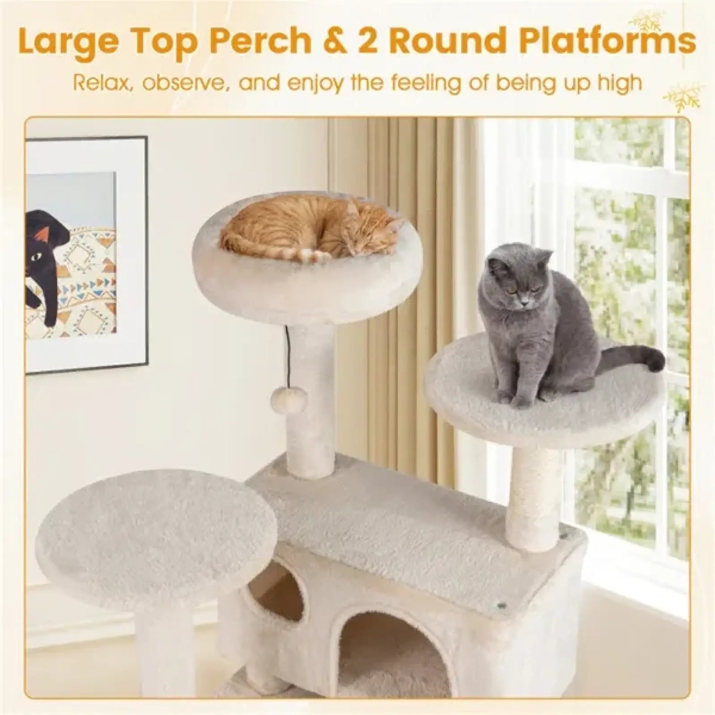 52 Inch Cat Tree Tower with Condos and Perches Beige