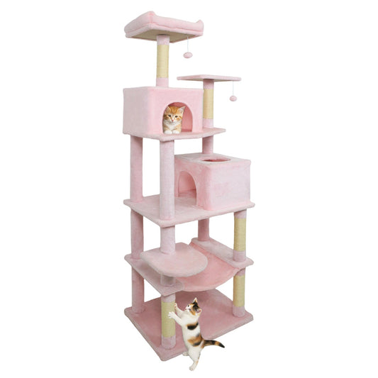 Multi-level Cat Tree Modern Cat Tower with Upholstered Perch and 2 Cat Condo