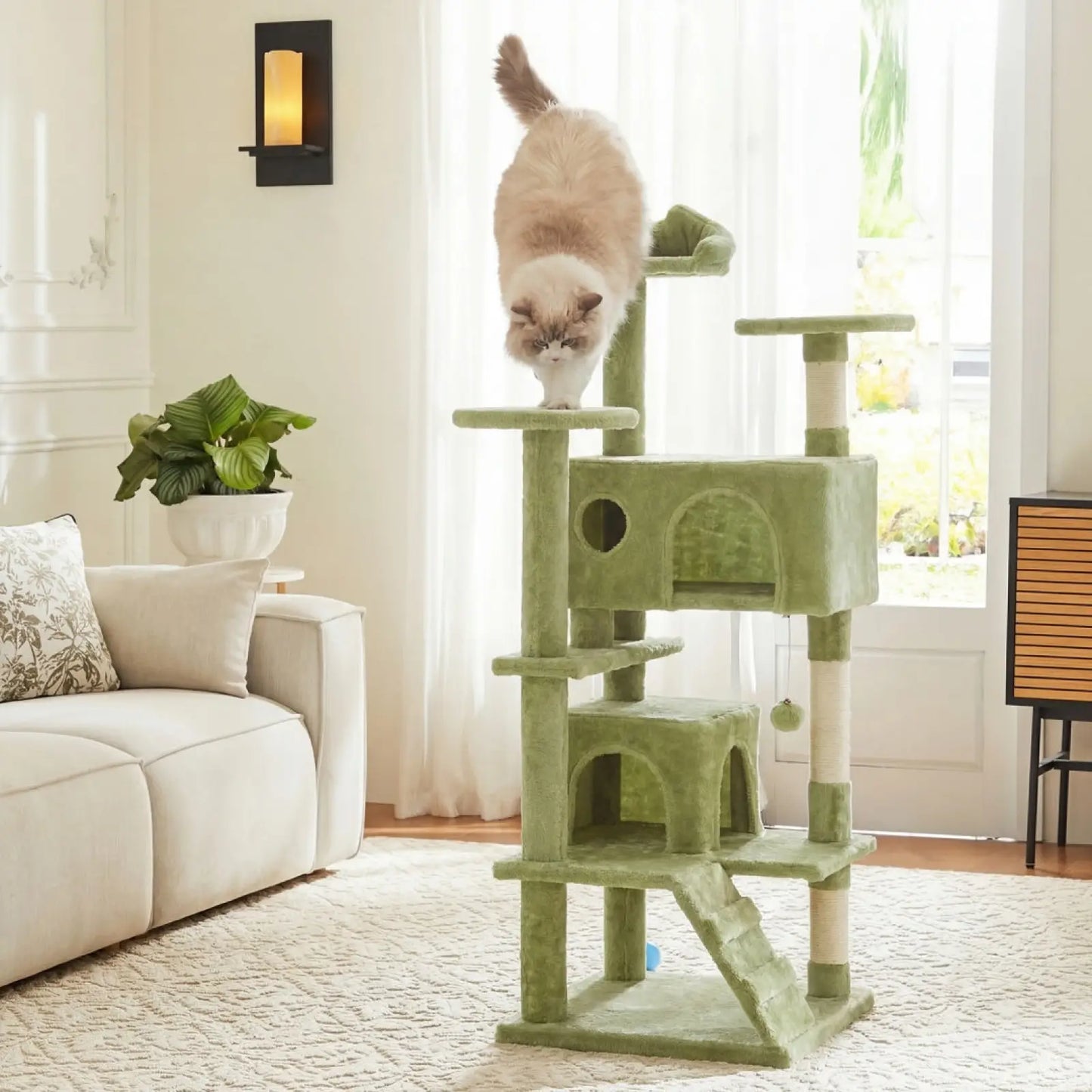 Cat Tree Tower 54 Inch Multi Level Sisal Green