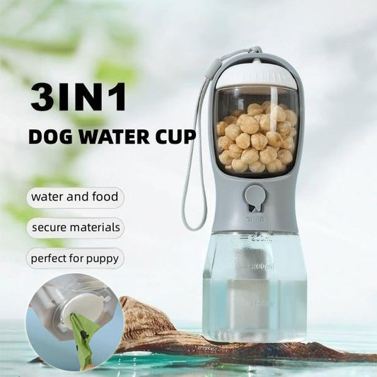 3-in-1 Pet Travel Bottle — Water, Food & Waste Bag, 9 Colors
