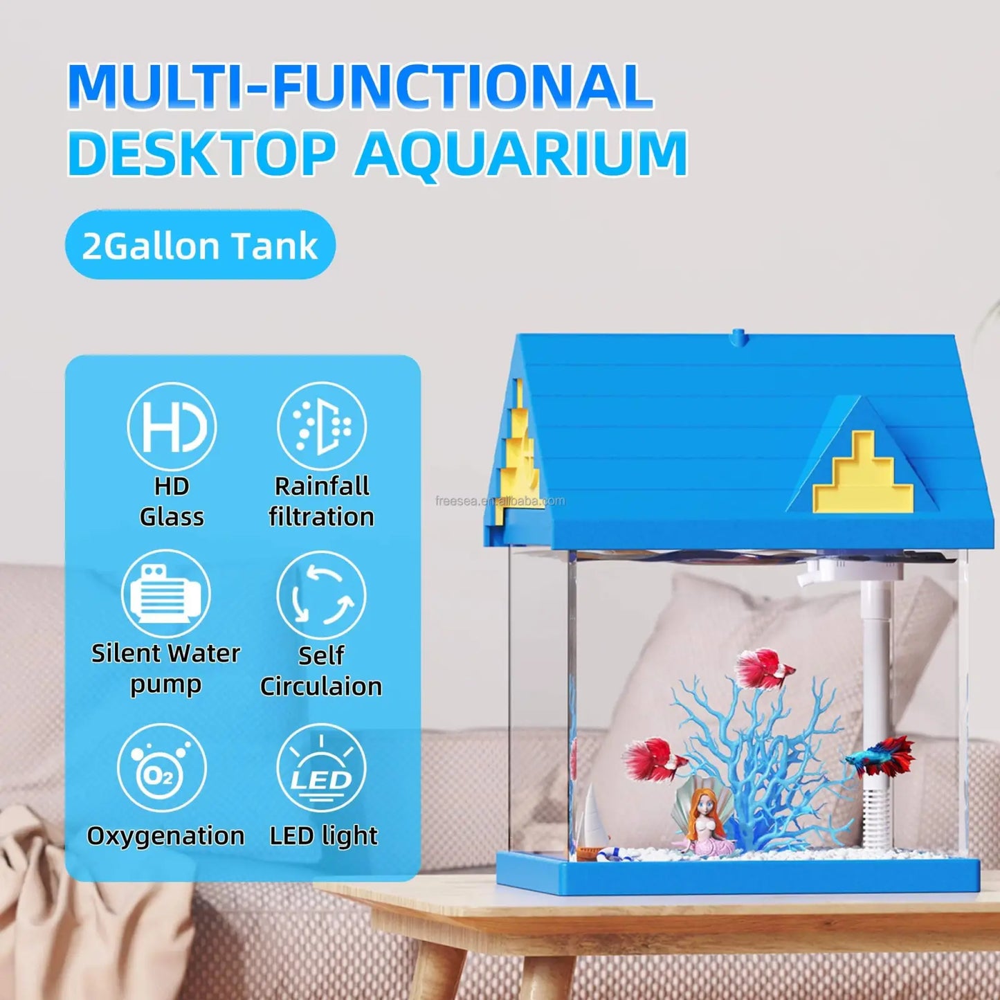 2 Gallon Acrylic Fish Tank Starter Kit with Filter
