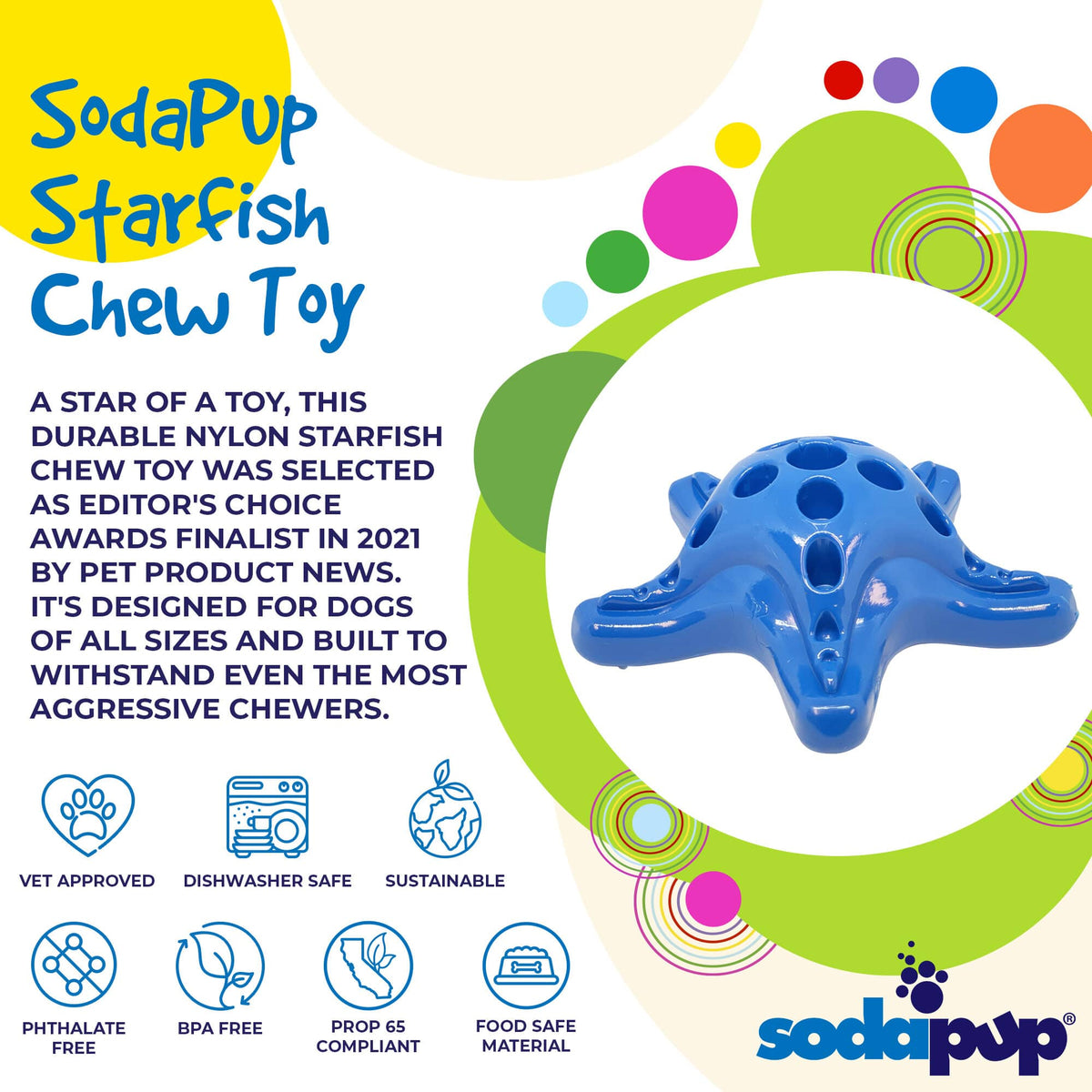 Starfish Nylon Dog Chew Toy for Aggressive Chewers | USA Made | SodaPup