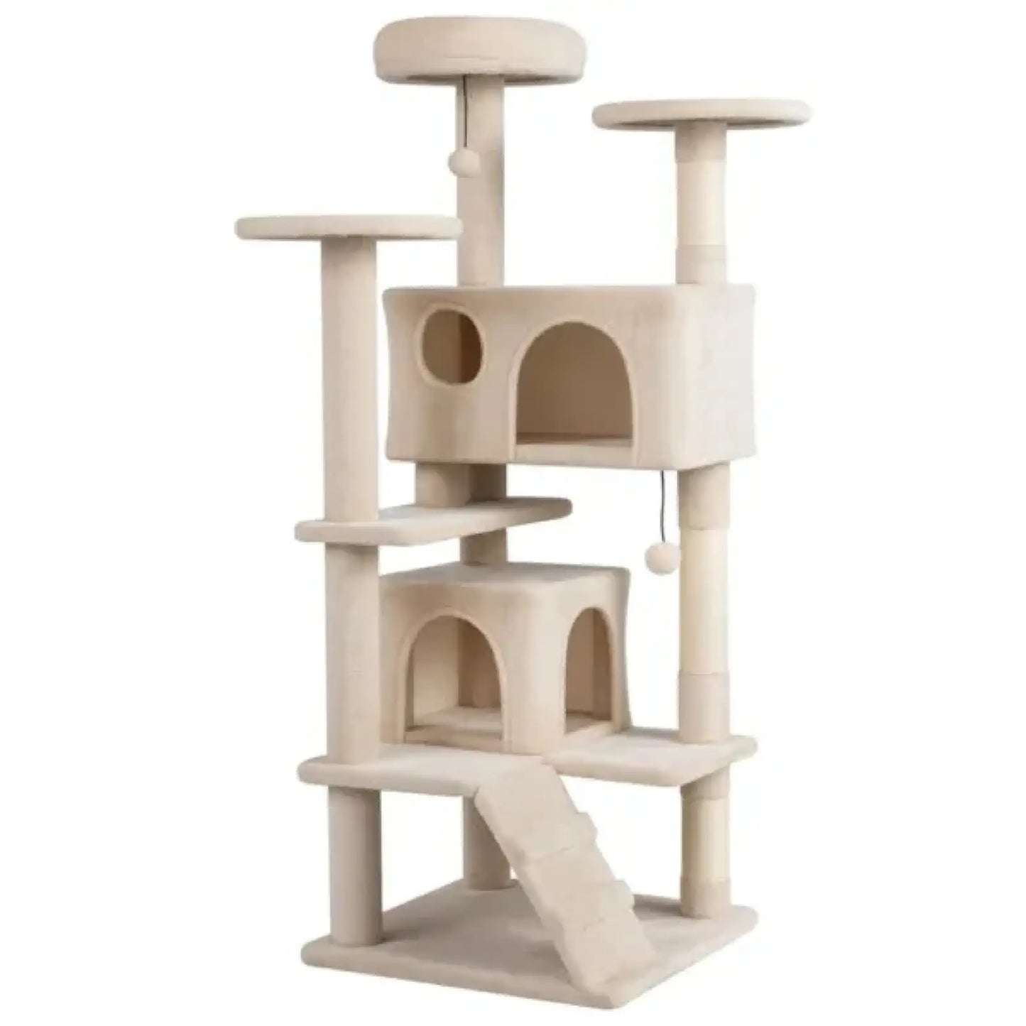 52 Inch Cat Tree Tower with Condos and Perches Beige