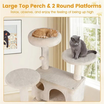 52 Inch Cat Tree Tower with Condos and Perches Beige