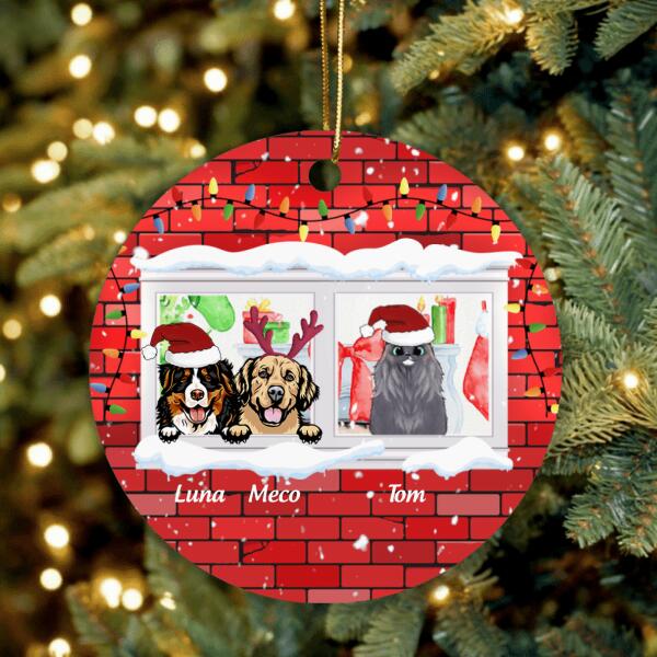 Personalized Christmas Pet By Window Ornament - Up to 3 Pets - Best Gift For Dog Lover/Cat Lover