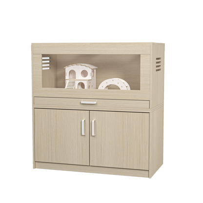 Squirrel cage acrylic panel with independent storage cabinet and wooden guinea pig room with bridge (L 31.50 x W 15.75 x H32.28)