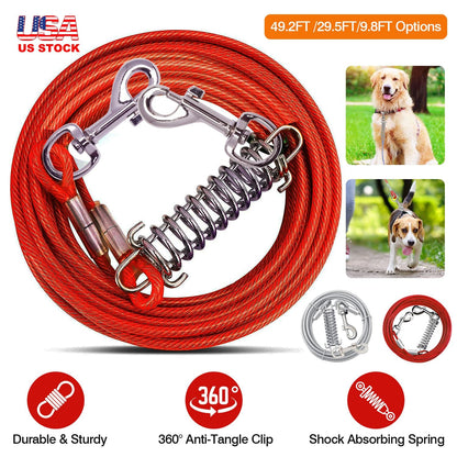29.5FT Dog Tie Out Cable Long Dog Leash Chew Proof Lead Dog Chain with Durable Spring 360¡ Rotatable Clips PVC Case for Outside Yard Caming