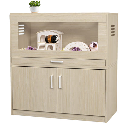 Squirrel cage acrylic panel with independent storage cabinet and wooden guinea pig room with bridge (L 31.50 x W 15.75 x H32.28)