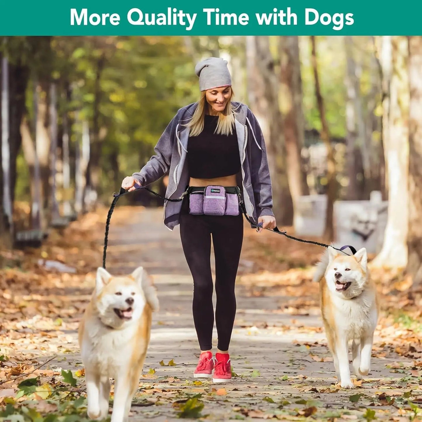 Hands Free Dog Leash Dual Bungee Waist Belt Adjustable Running Walking 2 Dogs