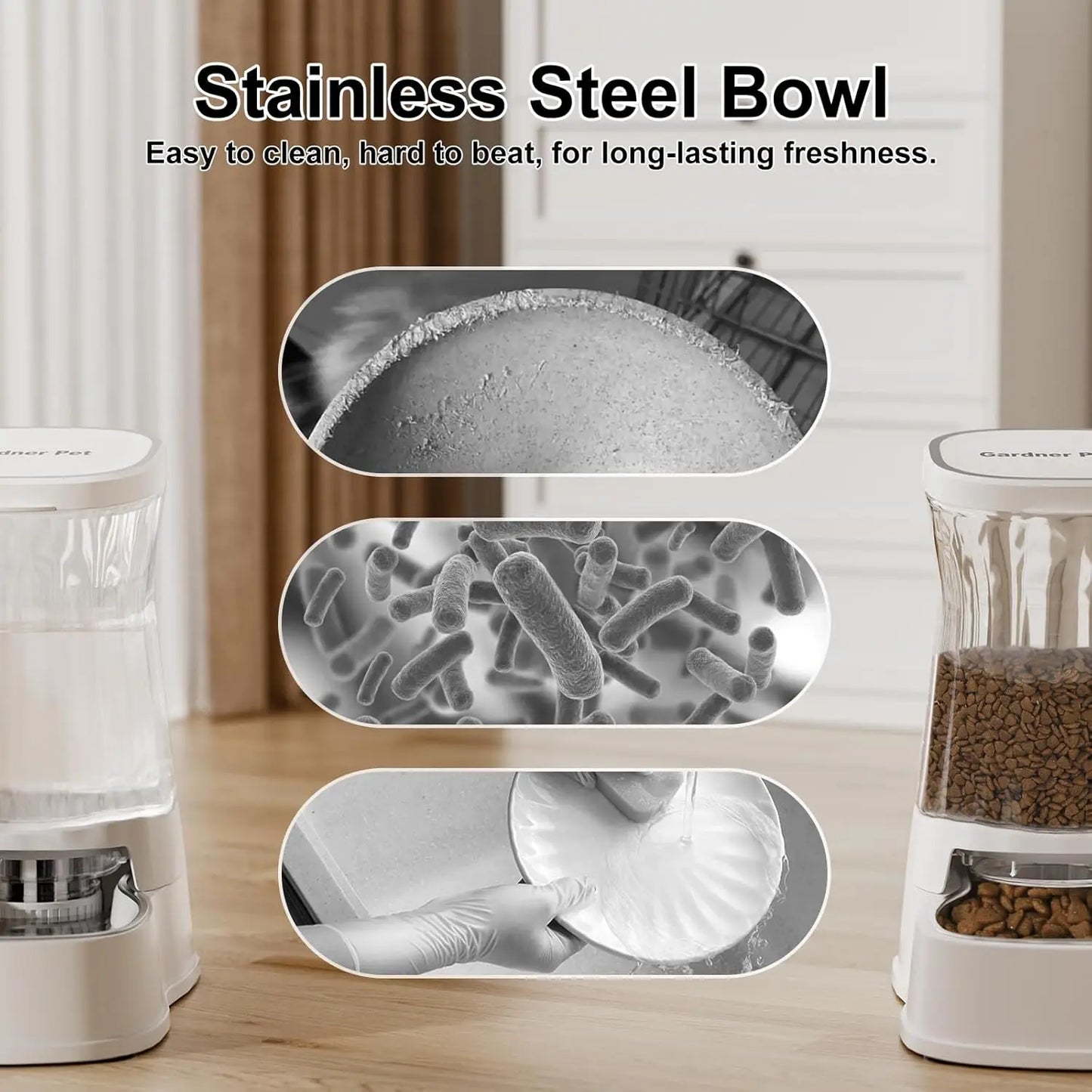 Automatic Pet Feeder And Water Dispenser Set Stainless Steel Bowls
