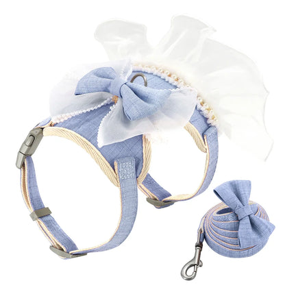 Cute Bowknot Cat Harness Dress with Leash