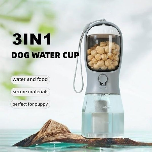 3-in-1 Pet Travel Bottle — Water, Food & Waste Bag, 9 Colors