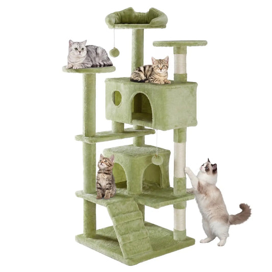 Cat Tree Tower 54 Inch Multi Level Sisal Green