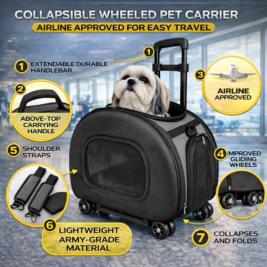 Pet Life ® 'Final Destination' Airline Approved 2-in-1 Tough-Shell Wheeled Collapsible Travel Fashion Pet Dog Carrier Crate