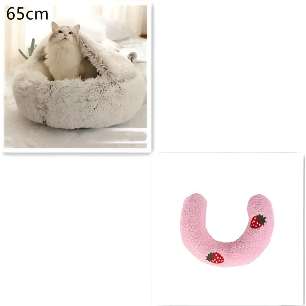 Pink Round Plush Warm Cat Bed Pet