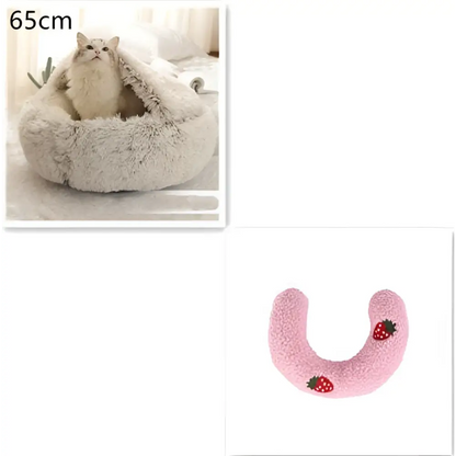 Pink Round Plush Warm Cat Bed Pet