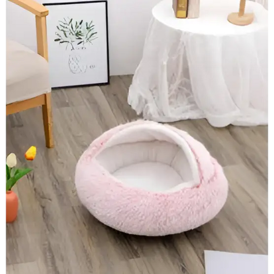 Pink Round Plush Warm Cat Bed Pet