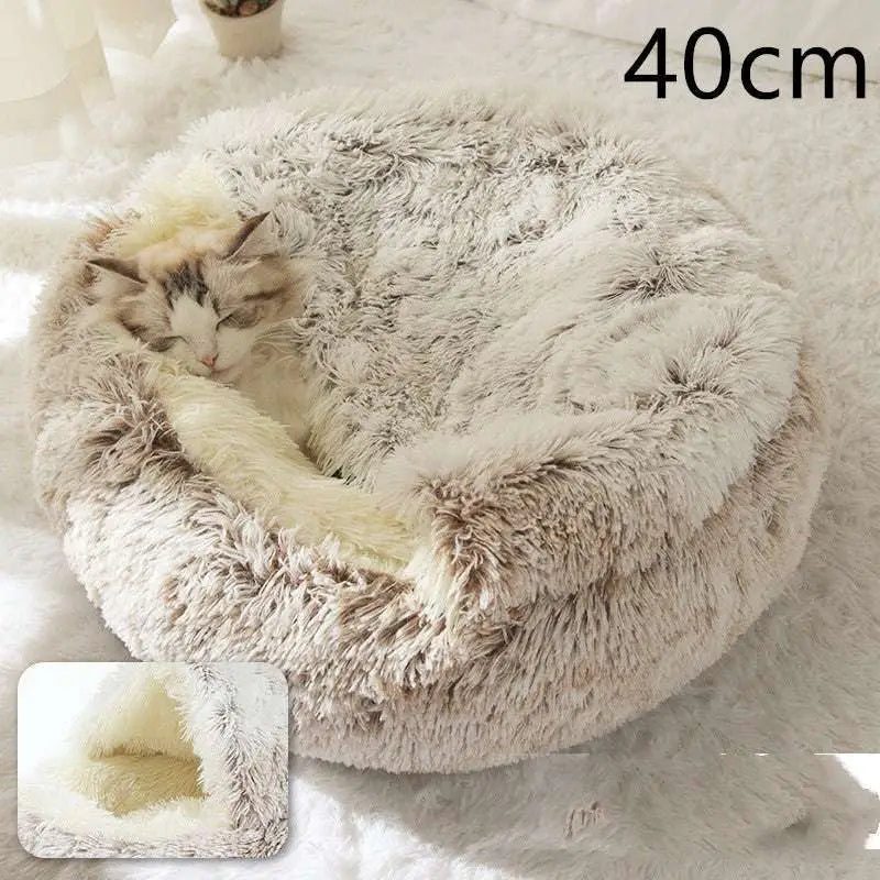 Pink Round Plush Warm Cat Bed Pet