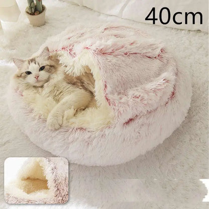 Pink Round Plush Warm Cat Bed Pet