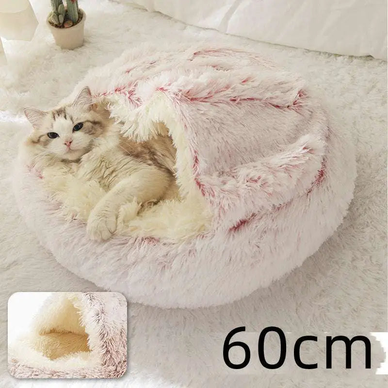 Pink Round Plush Warm Cat Bed Pet